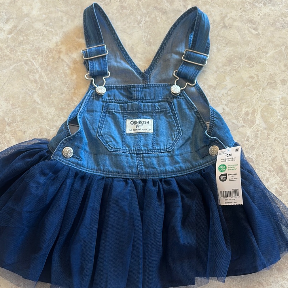 OshKosh B'gosh Blue Denim Tulle Skirt Overalls